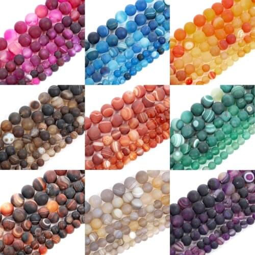4/6/8/10/12mm Round Frosted Striped Agat Natural Stone Beads For Jewelry Making DIY Loose Spacer Bead Bracelet Necklace Handmade