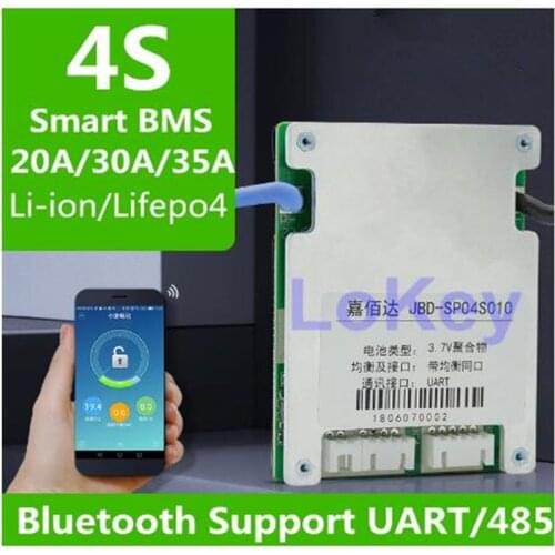 4S 12V smart BMS 20A 30A 35A lithium li ion lipo lifepo4 batterys balance board BMS with communication 485/UART and Bluetooth