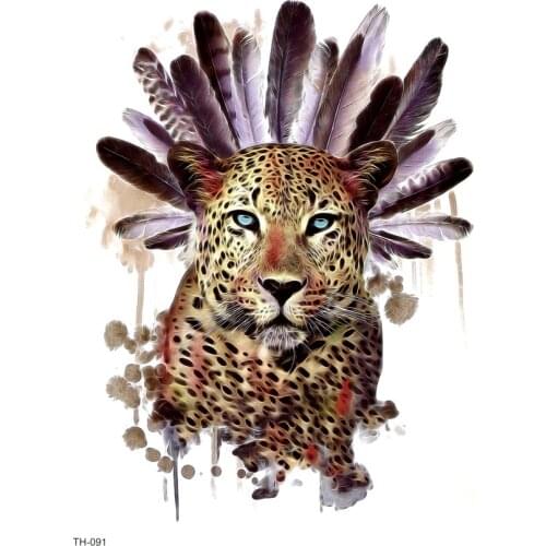 5pcs 3D Leopard Waterproof Temporary Tattoos Men Feather Tatouage Temporaire Femme Beauty Animals The Flash Tatoo Sleeve