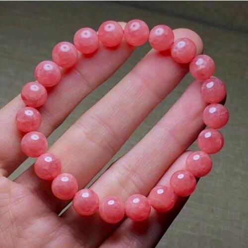 7mm Natural Rose Rhodochrosite Crystal Round Beads Women Healing Bracelet