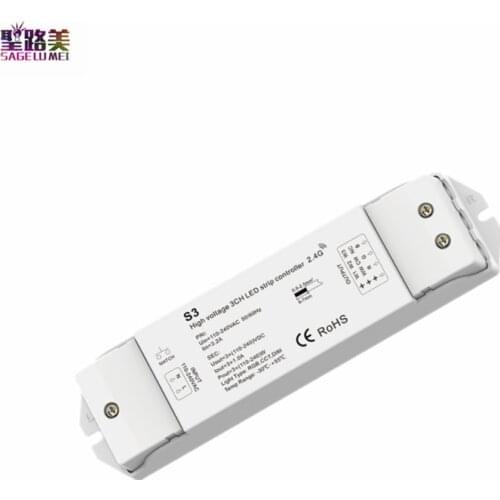 AC110V-240V 220V LED Strip RGB Controller 2.4G RF Remote Wireless Control 3CH Dimmer for RGB CCT Single Color LED Strip Tape