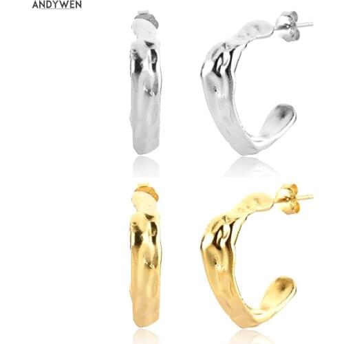 ANDYWEN New 925 Sterling Silver Gold Irregular Geometric Hoops Earring Women 2021 Wedding Rock Punk Jewelry Gift Clips Loops