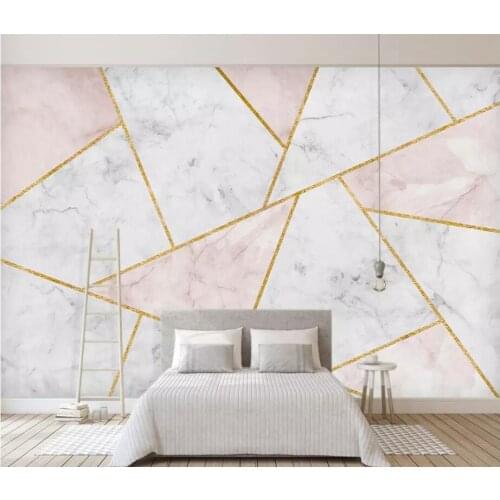 Bacal 3D Wallpaper Modern Simple Abstract Geometric Marble Pink Photo Wall Murals Gold Line Bedroom Waterproof 3D Sticker