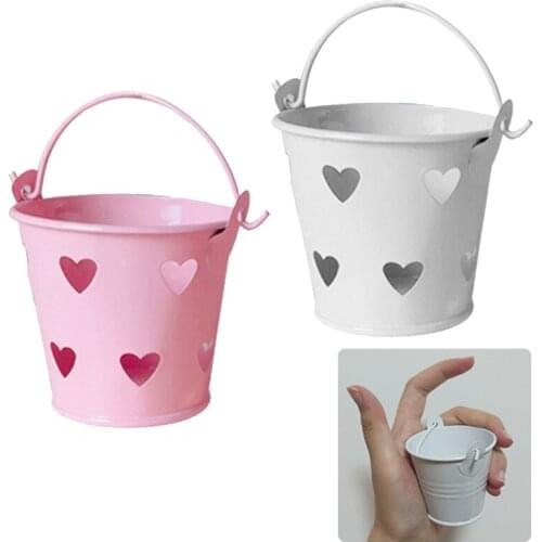 White/Pink heart-shaped Mini Small Iron Bucket Pails Colored Gift Supplies Candy/Cosmetics Organizer Decoration Of Family Window
