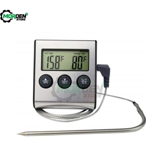 Digital Thermometer Timer For Oven Digital LCD Display Probe Food Thermometer Timer Cooking Kitchen BBQ Meat