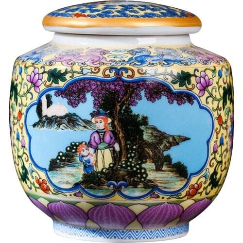 Jingdezhen Antique Enamel Ceramic Small Tea Jar Travel Mini Tea Caddy Storage Tank