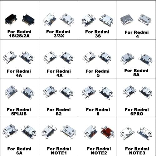 10pcs For Xiaomi Redmi 1S/2S/2A/S 3X 3S/4 4A 4X/5 5A/5 plus/S2/6 6 pro/6A/Note2 Note 3 USB charging port connector socket