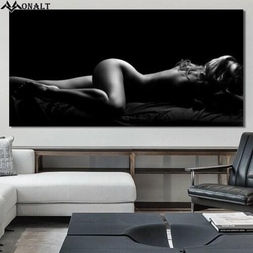 Canvas Painting Black and White Naked woman Posters HD Figure picture Hoom Decor Modern art living room Wall Decorative Painting