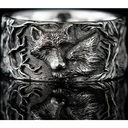 Antique Silver Color Wolf Head Rings for Men Women Animal Viking Jewelry Vintage Fashion Warrior Wedding Engagement Promise Ring