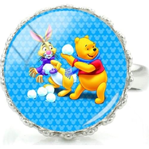 Disney Pooh Ring Art Photo Glass Creative Design Adjustable Ring 2021 New Jewelry Ring Gift