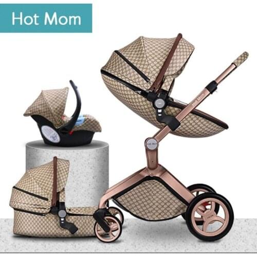 2020 original Hot Mom High Landscape Luxury 3 in 1 baby stroller can sit reclining Newborn carriage folding shock baby pram 0-4