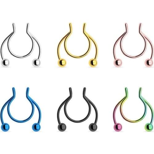 Fashion Women Fake Septum Colorful Gifts Stainless Steel Non Piercing Jewelry Nose Ring