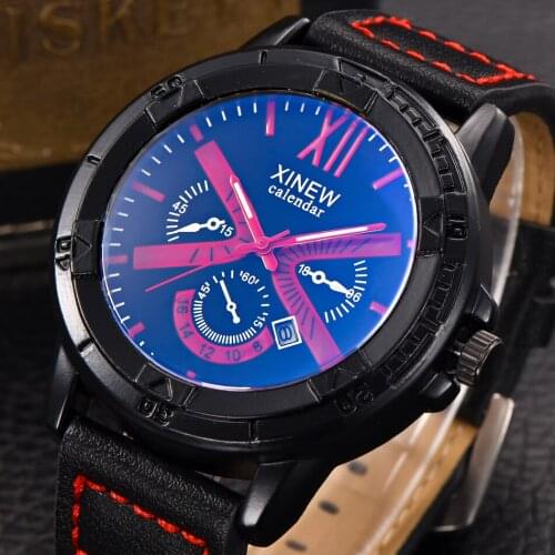 2018 Top Brand XINEW Mens Watches Fashion Leather Strap Round Dial Date Calendar Casual Watch relogio masculino Marca Original