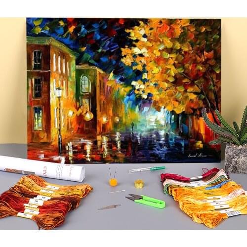 Oil Painting Style Memory Printed Canvas 11CT Cross Stitch Complete Kit Embroidery DMC Threads Painting Different