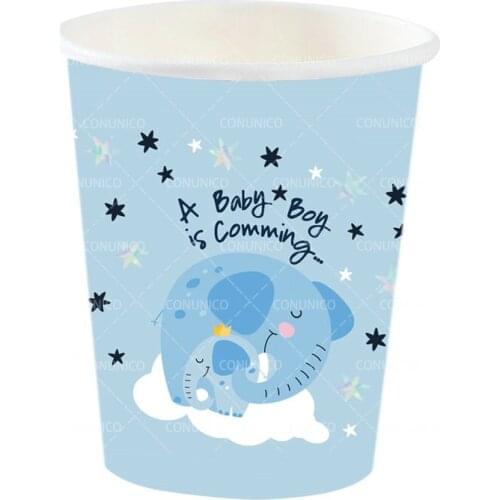 Blue Boy Newborn Tooth Elephant Theme Disposable Tableware Set Paper Cup Baby Shower Gender Reveal Boy Teeth Party Decor