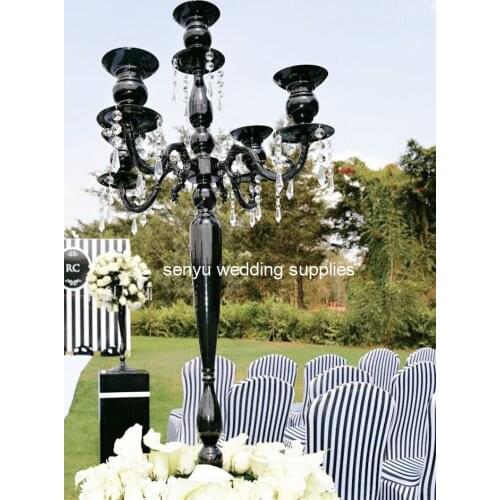 New wedding centerpiece tall black candle holder crystal candelabra 5 arms top decoration centerpieces senyu0710