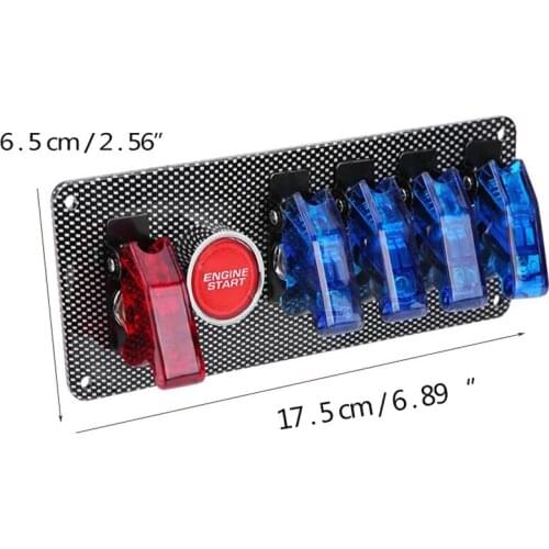 12V Auto Racing Car Toggle Ignition Switch Panel LED Toggle Engine Start Push Button Car Accessory 6 In 1 Carbon Fiber 100% New
