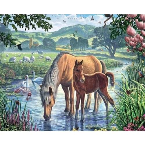 Scenery Diamond Painting Cross Stitch Horse Animal Full Square Round Diy 5d Diamond Embroidery Picture Rhinestone Art