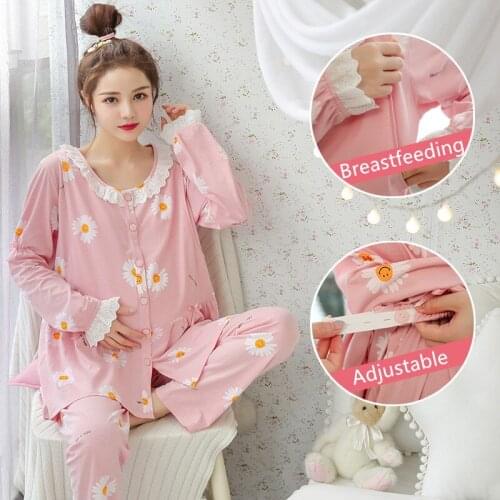 Maternity Pijamas Spring Autumn Sleepwear Set Women Pajamas Maternity Suit Long Sleeves Nursing Nightwear Breastfeeding Clothes