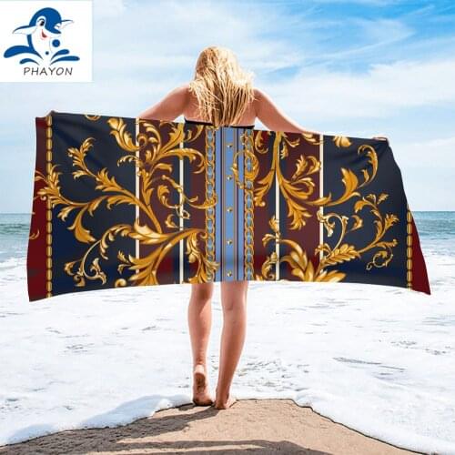 PHAYON Beach Towel Quick-dry Luxury Golden Leaves Microfiber Bath Towels Beach Cushion 150*75cm Bath Towel Yoga Mat Sand Free