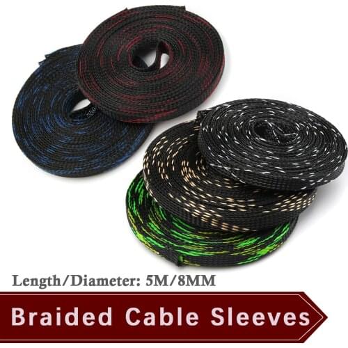 5M 10M 8mm Braided Sleeves Wire Protecting Nylon Insulation Sheathing PET Expandable Braided Cable Sleeve shrink wrap