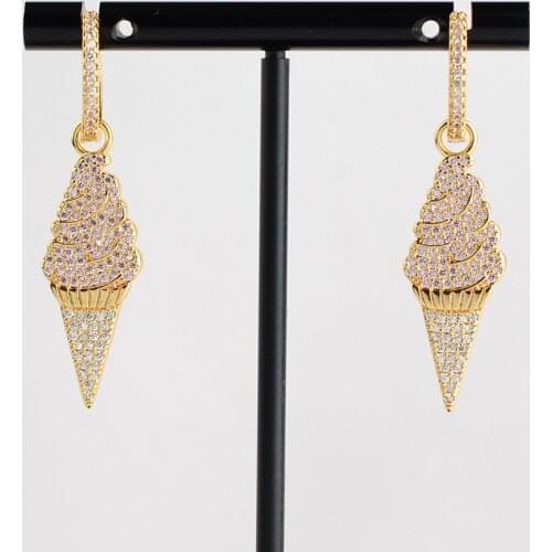 2pairs mixed color gold plated CZ pave hoop earrings ice cream charm eardrop jewelry