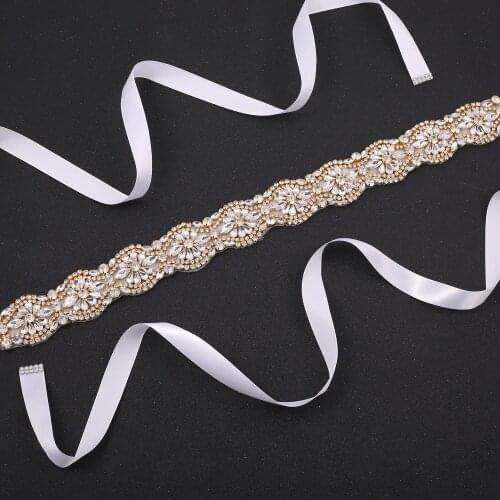 SESTHFAR Wedding Belt Gold Rhinestones Wedding Sash Crystal Flower Bridal Sash For Bridal Bridesmaid Dresses