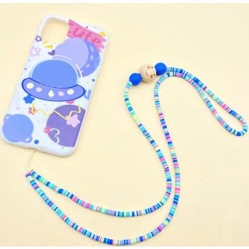 Fashion Long Colorful Beads Mobile Phone Hanging Neck Rope Hand-woven Tag Cute Mobile Phone Chain Pendant Rope