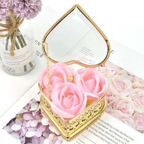 Vintage Heart-Shaped Glass Gift Box Wedding Ring Box Display Storage Jewelry Box Heart-Shaped Ring Box with Cover