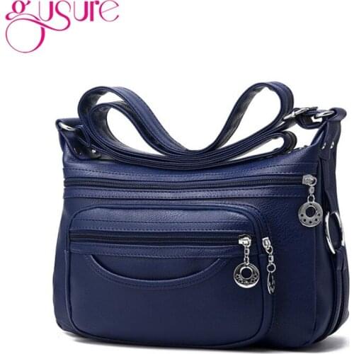 Gusure Vintage Womens Bag Solid Color Shoulder Bags Simple PU Leather Small Messenger Bag Mother Lady Multi-zipper Bags