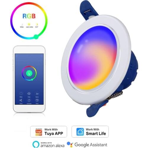 Wifi Smart Dimmable Lamp Downlight RGBCW LED Recessed Ceiling Light Compatible with Tuya Smart Life APP Alexa Google Home Voice