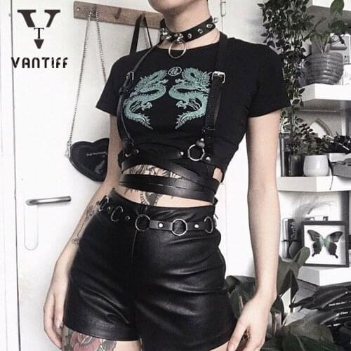 Y2k Tops Fashion Darkness Streetwear High-waisted Dragon Print Women T-shirt Female Ultra-cool Tight Short-sleeved Top for Girl