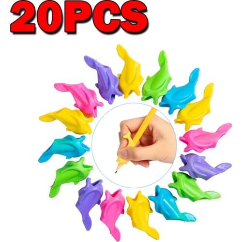 20pcs New Kids Pen Holder Silicone Baby Learning Writing Tool Correction Device Fish Pencil Grasp Writing Aid Grip Stationery