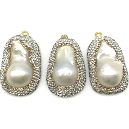 5pcs/lot Rhinestones Freshwater Pearl Jewelry Accessories For Necklaces Bracelets Or Earrings Handmade