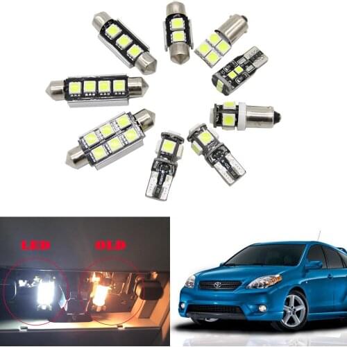 8Pcs White LED Lamp Car Bulbs Interior Package Kit For 2003-2008 Toyota Matrix Map Dome Trunk Plate Light