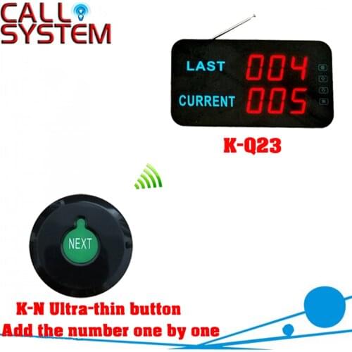 Wireless queue management system for kitchens restaurants with 1 K-N ultra-thin button and 1 wireless display receiver