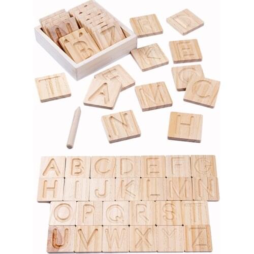 Childrens Wooden Educational Toys Montessori Early Learning Word Spelling Letter Groove Practice Board Pen Control Training