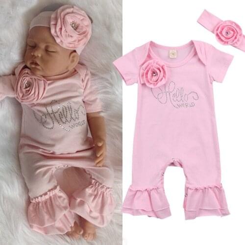 Toddler Kid Newborn Girls Jumpsuit Baby Girls Flower Romper Jumpsuit Headband Outfits Clothes Set