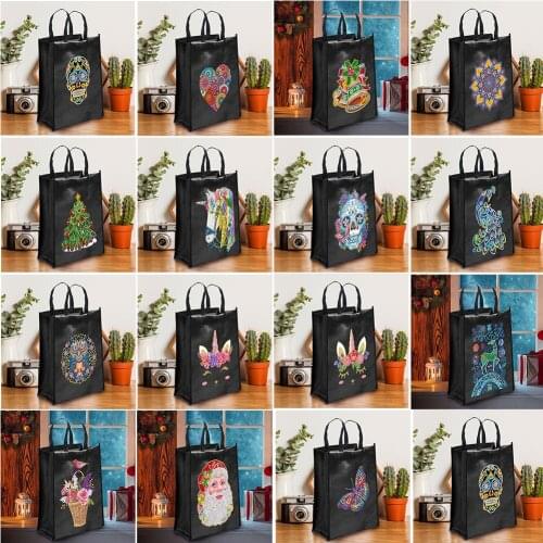Eco-friendly Storage Bags DIY Diamond Painting Handbag Shopping Foldable Canvas Bags Skull Picture Decor Organizer Craft Handbag