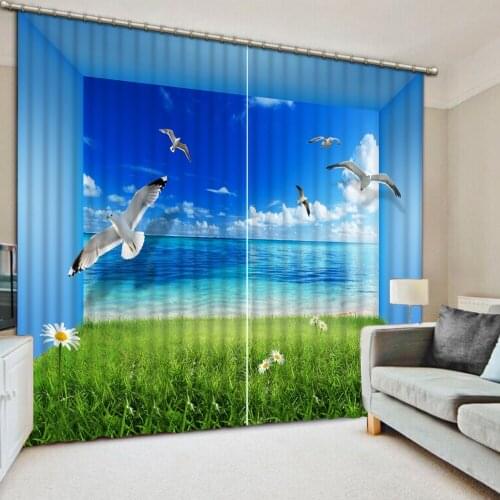 Pictures 3D Blackout Curtains For Living room The sea blue sky white cloud Sunshade Window Curtain 3D Curtains