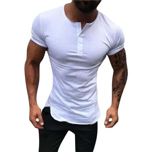 Summer New Mens T-shirts Slim Fit Muscle Solid Shirts Tops O Neck Short Sleeve Casual Tops Shirts Fashion Men Basic Camiseta