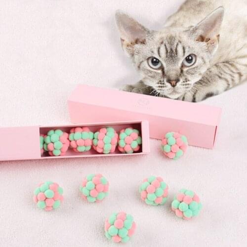 6PCS Cat Toy Plush Bell Ball Set Gift Box Chewing Molar Cleaning Teeth Plush Soft Bouncy Bolus Pet Interactive Training Supplies