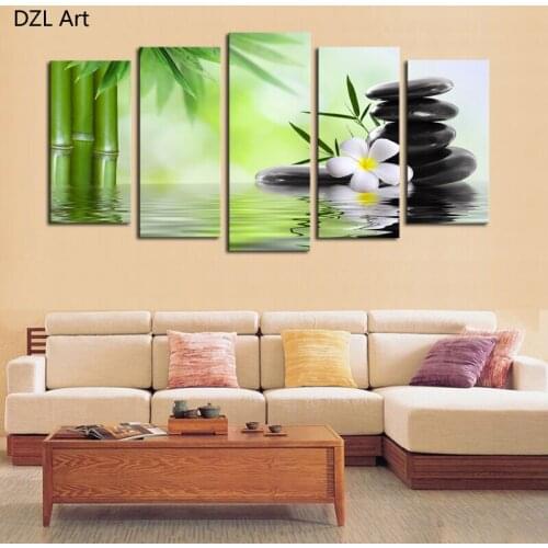 No Frame) 5 Piece Bamboo Stone Scenery Modern Home Wall Decor Canvas Picture Art HD Print Painting On Canvas For Home Decor
