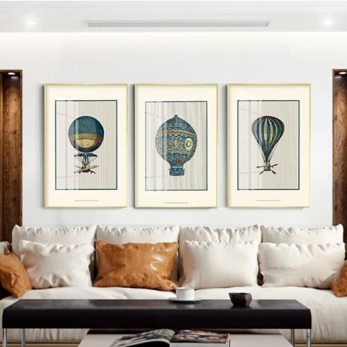American Retro Style Landscape Decoration Painting Luxurious Hot Air Balloon Canvas Sofa Background Sofa Wall Picture Poster