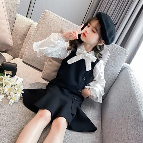 Girls Clothes Set White Blouse + Dress 2Pcs Autumn Suit For kids Fashion School Children Winter Teen Girl Clothing 4 8 12 14 Yrs
