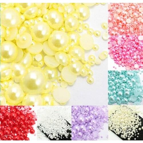 LF 500Pcs Mixed 2-10mm Yellow Haft Round Pearl Beads Craft Flatback Cabochon Scrapbooking For Embellishments Diy Accessories