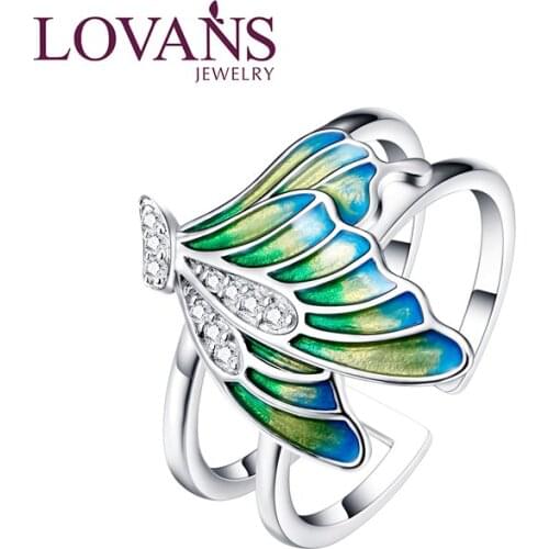 Chic Green Color Women Finger Ring Butterfly Oil Painting Pattern Rings Wedding Bridal Ring Valentines Day Gift