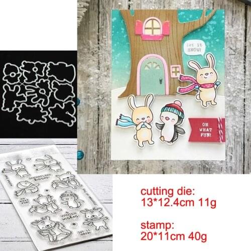 Christmas Penguin and Deer Metal Cutting Dies and Stamps Stencil for DIY Scrapbooking photo album Embossing Paper Cards