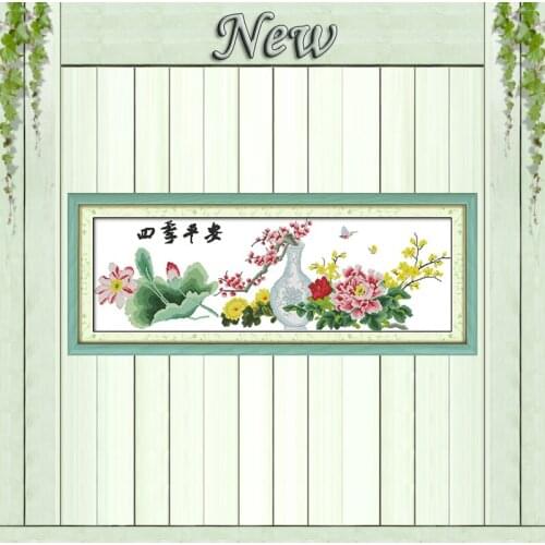 Peace in seasons flower penoy decor paintings counted print on canvas DMC 14CT 11CT Cross Stitch Needlework Sets Embroidery kits