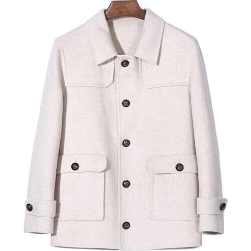 Wool Coat Men Spring Autumn Korean Wool Jacket White Short Handmade Mens Overcoat Coats for Men Erkek Kaban 012 KJ3860